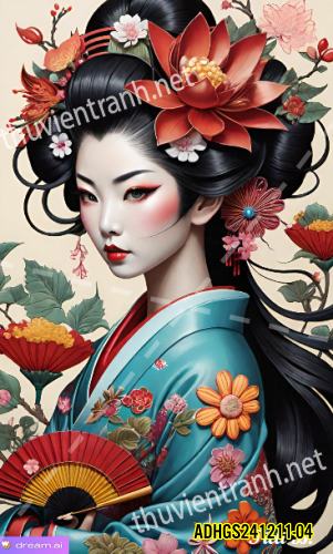 Tranh dán tường hoa cô gái Geisha Nhật Bản-ADHGS241211-04 - Tranh tường chất lượng cao